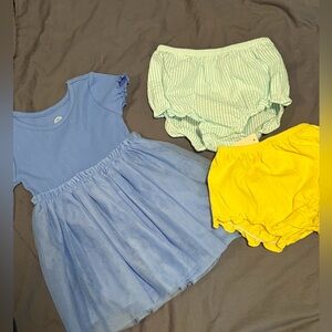 Blue Dress and ( New) Mixed Matched  bloomers Set 12 Months.